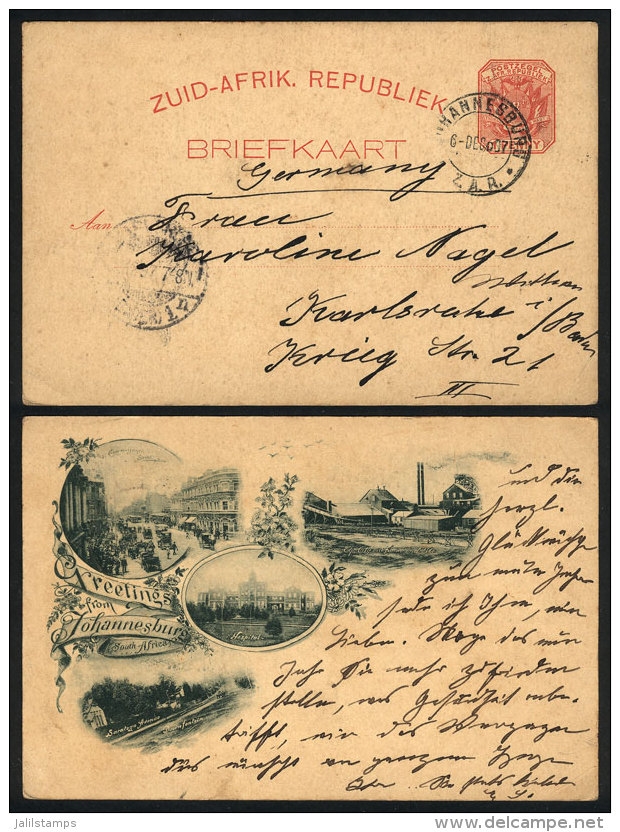 1p. Postal Card Illustrated On Back With Views Of Johannesburg, Sent From Johannesburg To Germany On 6/DE/1897, VF... - Transvaal (1870-1909)
