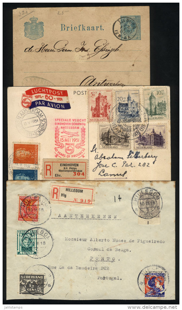 Registered Cover + 2 Cards Mailed Between 1880 And 1951, One With Minor Defects, Interesting! - Poststempels/ Marcofilie