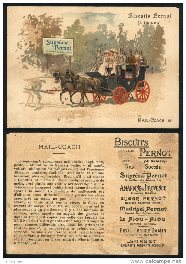 Mail-coach: Old Trading Card With Advertising For PERNOT Biscuits, Minor Defects, Rare! - Other & Unclassified