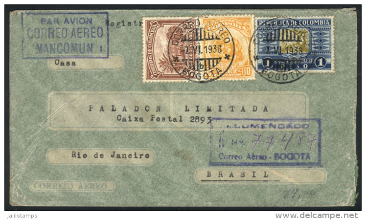 Registered Airmail Cover Sent From Bogotá To Rio De Janeiro On 7/JUN/1938, VF! - Colombia