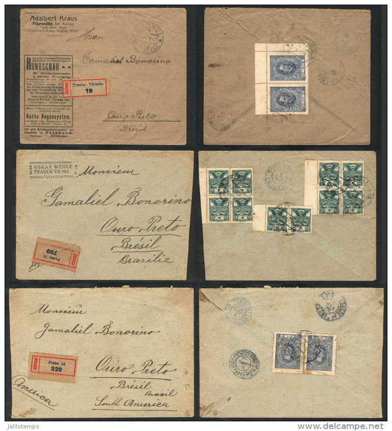 3 Registered Covers Sent To Ouro Preto (Brazil) In 1921/2 With Nice Postages, Unusual Destination, Very... - Andere & Zonder Classificatie