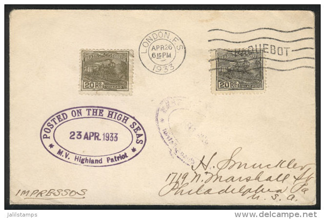 Cover With Printed Matter Posted To USA From A British Ship AT SEA, With Brazilian Postage Of 40Rs., Violet... - Brieven En Documenten