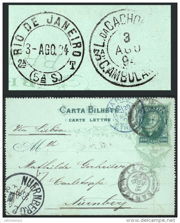 RHM.CB-10, Lettercard Sent To Germany On 2/AU/1894, VF Quality, Interesting Cancels! - Postwaardestukken