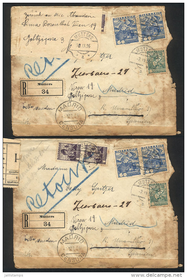 Registered Cover Sent From Mutters To Madrid (Spain) On 2/SE/1936, It Ws Forwarded To TETUAN, Censored, And... - Andere & Zonder Classificatie