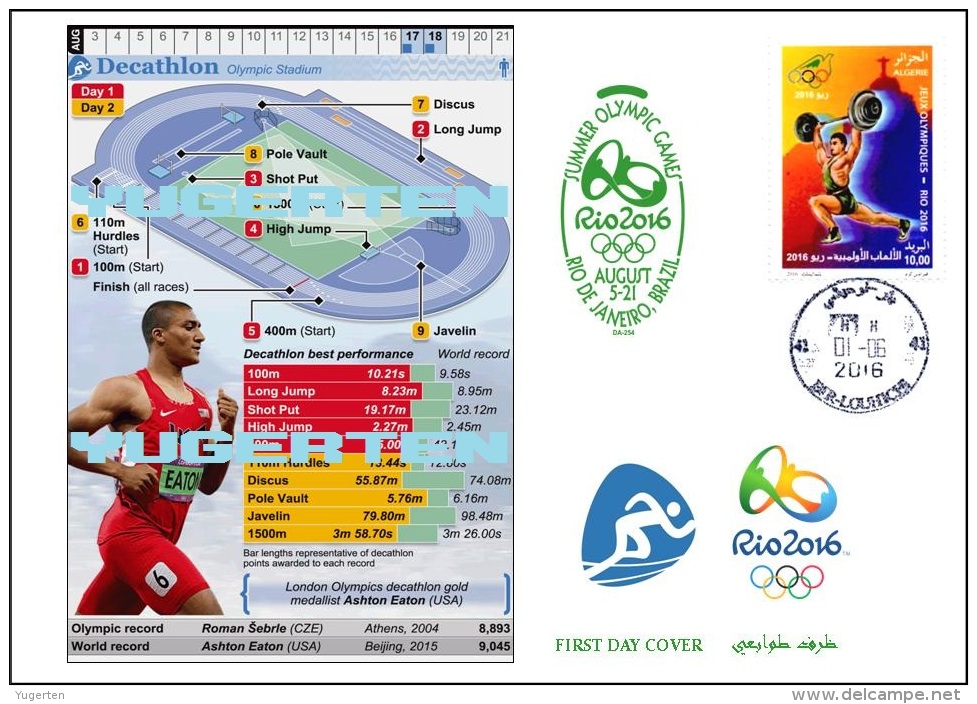 ALGERIE ALGERIA 2016 - FDC Olympic Games Rio 2016 Decathlon Olympische Spiele Olímpicos Olympics - Summer 2016: Rio De Janeiro