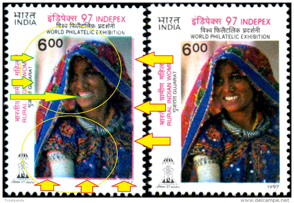 INDIAN RURAL WOMEN-GUJARAT STATE-MASSIVE ERROR-INDIPEX 97-INDIA-1997-MNH-TP-263 - Errors, Freaks & Oddities (EFO)