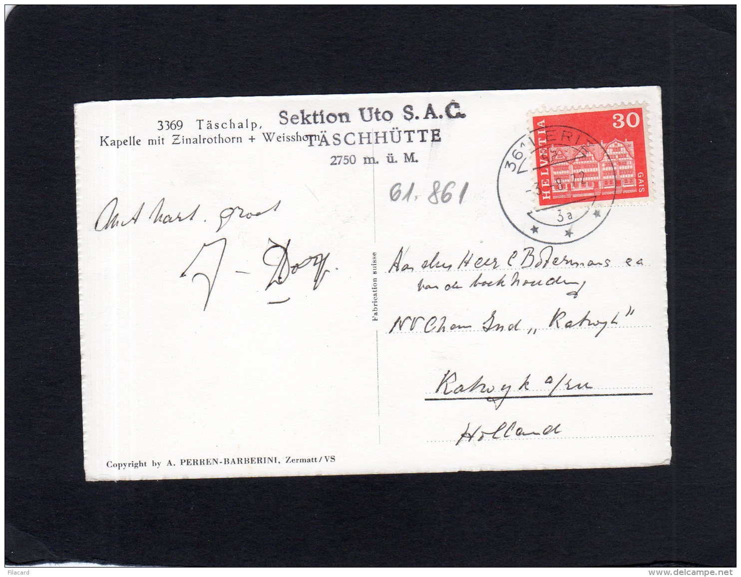 61861    Svizzera,    Taschalp,  Kapelle Mit Zinalrothorn + Weisshorn,  VG  1972 - Täsch