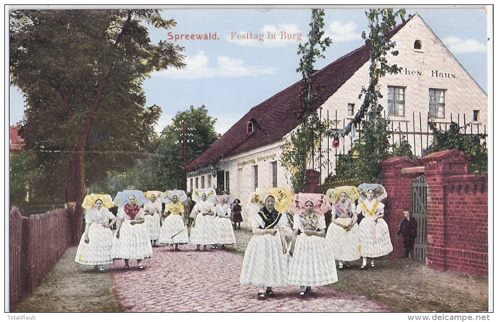 BURG Spreewald Junge Mädchen Am Festtag In Sorbischer Tracht Deutsches Haus Hotel Ungelaufen Verlag Striemann Cottbus - Burg (Spreewald)