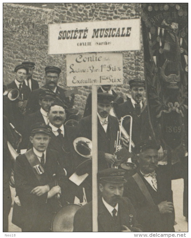 Carte Photo Société Musicale Conlie à Vannes Morbihan Vers Villaines La Juhel Photo Decker Vannes Et Quiberon - Conlie