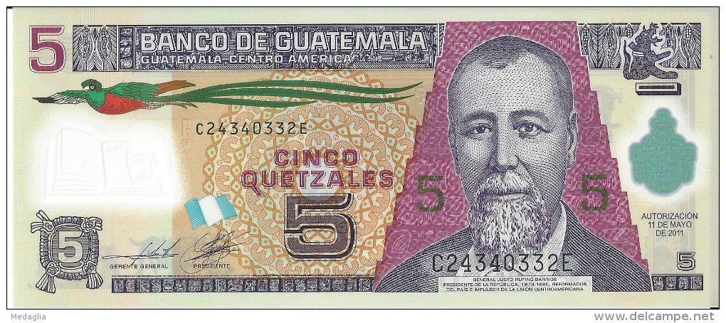 GUATEMALA - 5 Quetzales 2011 Polymer - UNC - Guatemala