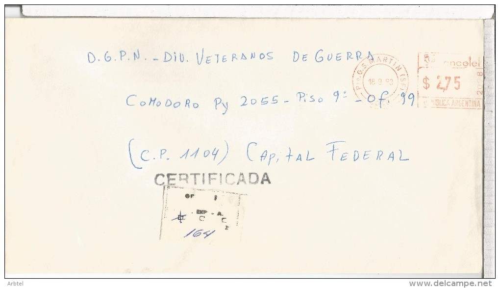 ARGENTINA CC CORREO OFICIAL NAVAL SAN MARTIN A DIVISION VETERANOS DE GUERRA - Service