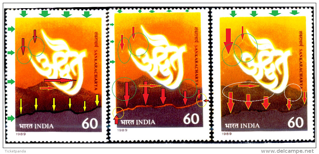 HINDUISM-SHANKARACHARYA-UNIQUE ERRORS-3 DIFFERENT-INDIA-1989-SCARCE-MNH-TP-338 - Hindouisme