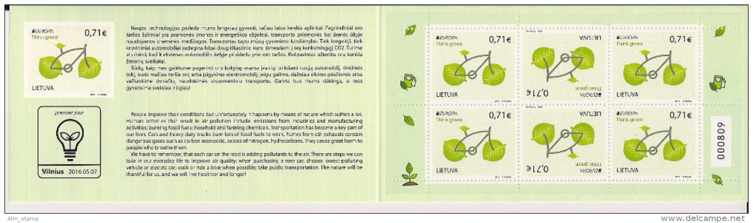 2016 LITUANIA/ LITHUANIA/ LITAUEN Booklet Mi. 1217 **MNH  Europa - 2016