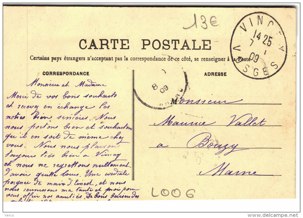 Carte Postale Ancienne De VINCEY - Vincey