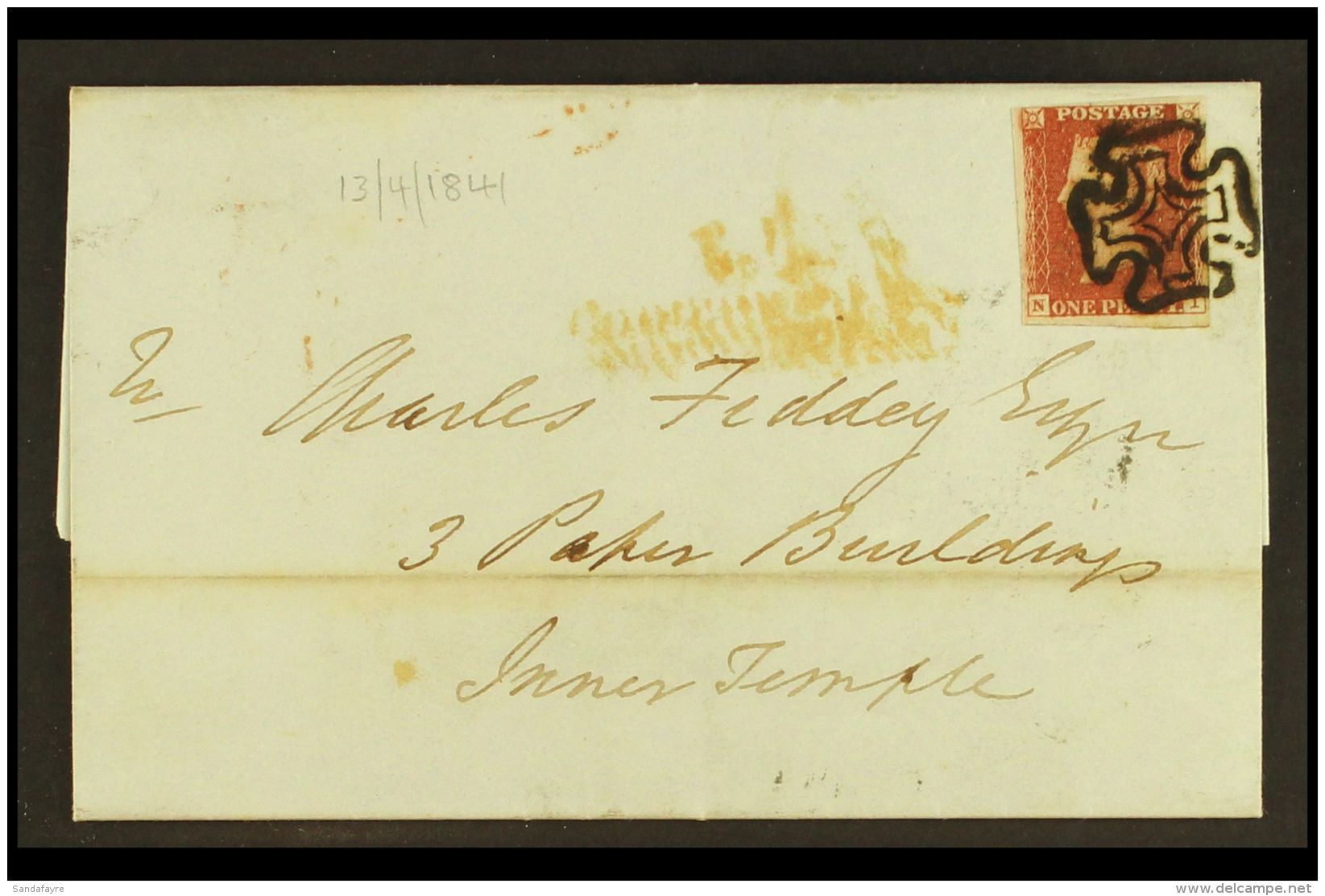 1841 (13 Apr) Entire Letter Bearing 1d Red-brown Printed From 'black' Plate 11, SG 7, Tied By Neat Upright Black... - Otros & Sin Clasificación