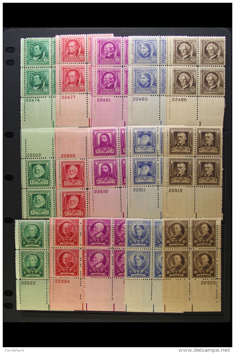 1940 Fampus Americans Complete Set, Scott 859/93, Fine Never Hinged Mint Corner PLATE BLOCKS Of 4, Very Fresh... - Otros & Sin Clasificación