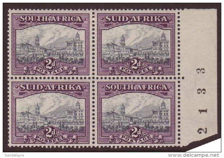 1933-48 2d Grey And Dull Purple, SG 58a, Very Fine Mint Marginal BLOCK OF FOUR With Sheet Number At Right. (2... - Sin Clasificación