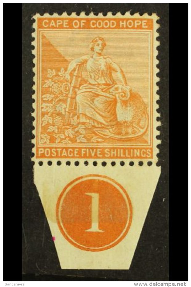 CAPE OF GOOD HOPE 1893-98 5s Brown Orange, SG 68, Never Hinged Mint With Plate Number Margin At Base For More... - Non Classificati