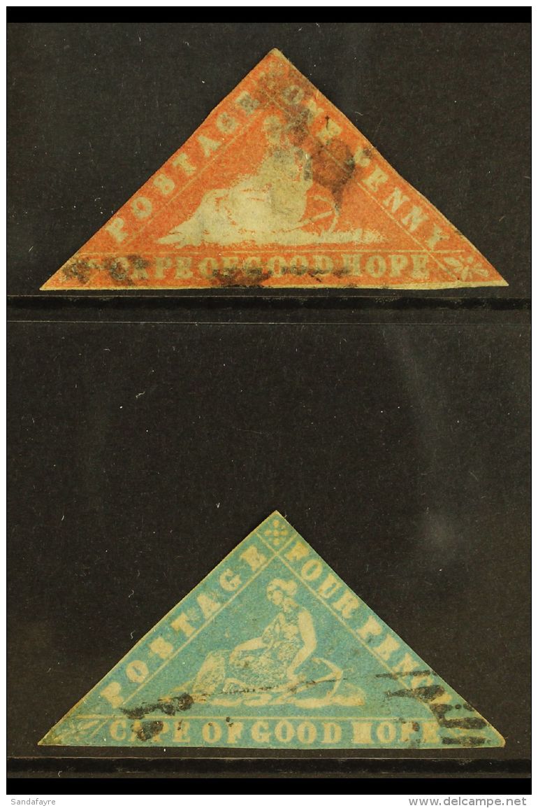 CAPE OF GOOD HOPE 1861 1d Vermilion And 4d Pale Milky Blue "Woodblock" Issue, SG 13 And 14, Good To Fine Used.... - Sin Clasificación