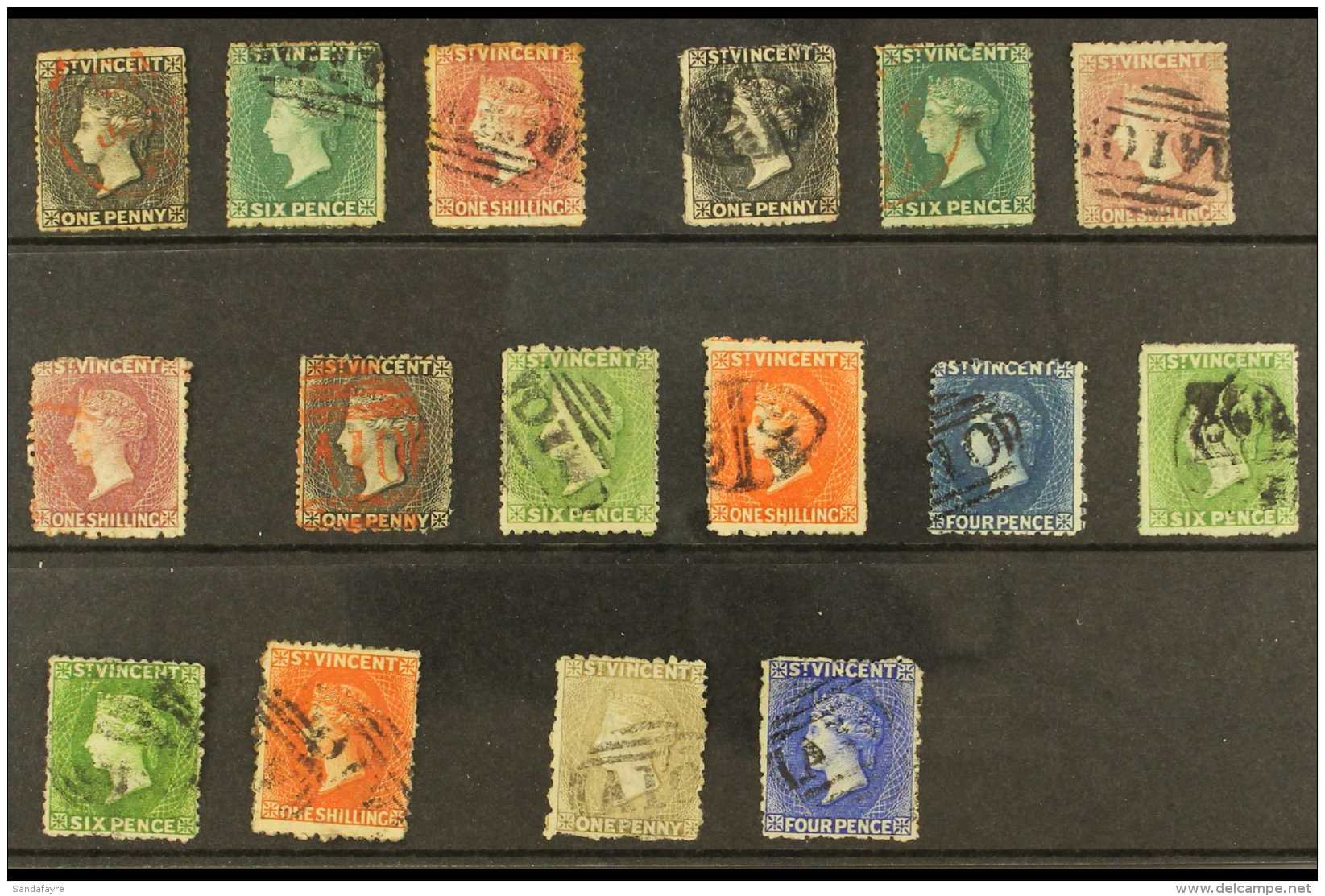 1871-1881 ALL DIFFERENT USED With 1871 1d &amp; 6d; 1872 1s; 1872-75 1d, 6d And 1s Lilac-rose; 1875 1s Claret;... - St.Vincent (...-1979)