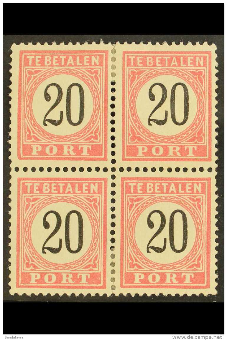 NETHERLANDS INDIES POSTAGE DUES 1882-88 20c Black &amp; Rose Perf 12&frac14; BLOCK Of 4 Containing Se-tenant One... - Altri & Non Classificati