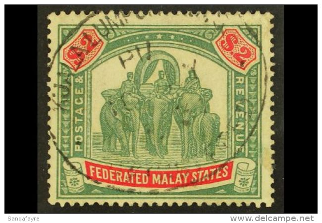 FEDERATED STATES 1926 $2 Green And Carmine, Wmk Script CA, SG 78, Very Fine Used With Light Oval Registered... - Otros & Sin Clasificación