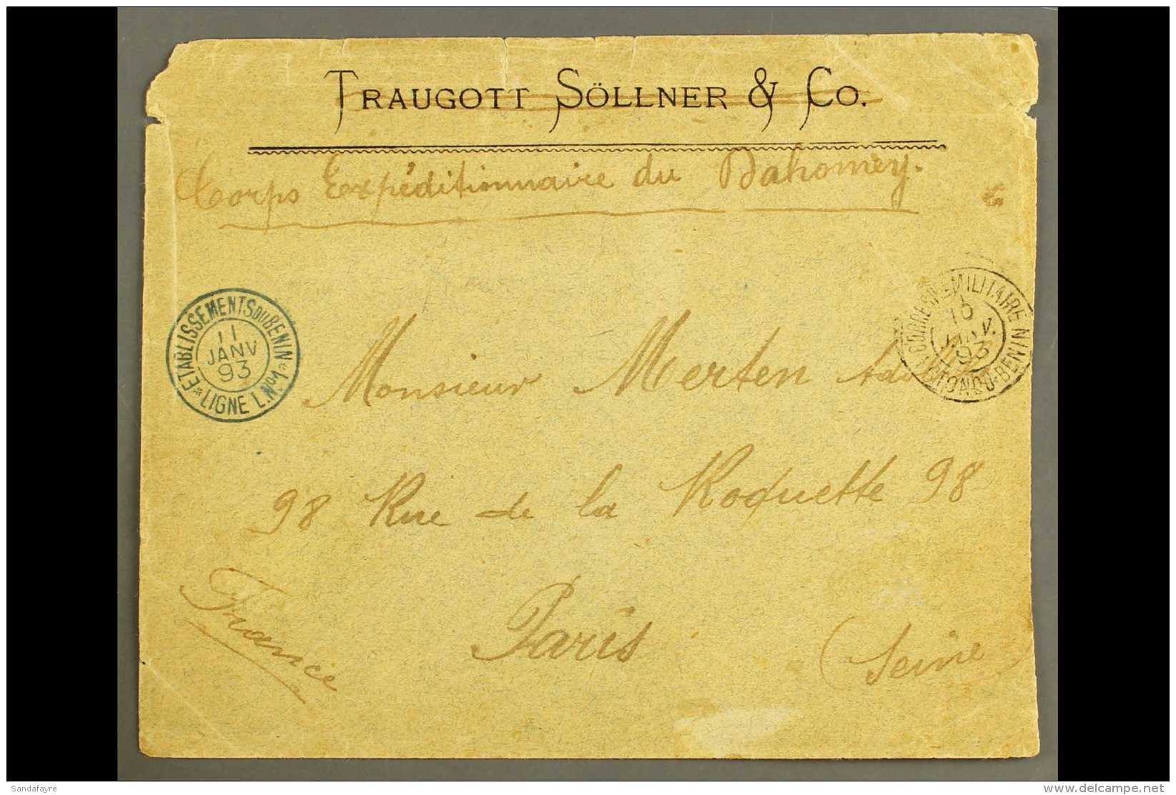 BENIN 1893 Military Cover To Paris With M/s "Corps Expeditionnaire Du Dahomey" With "Correspce Militaire Kotonou... - Altri & Non Classificati