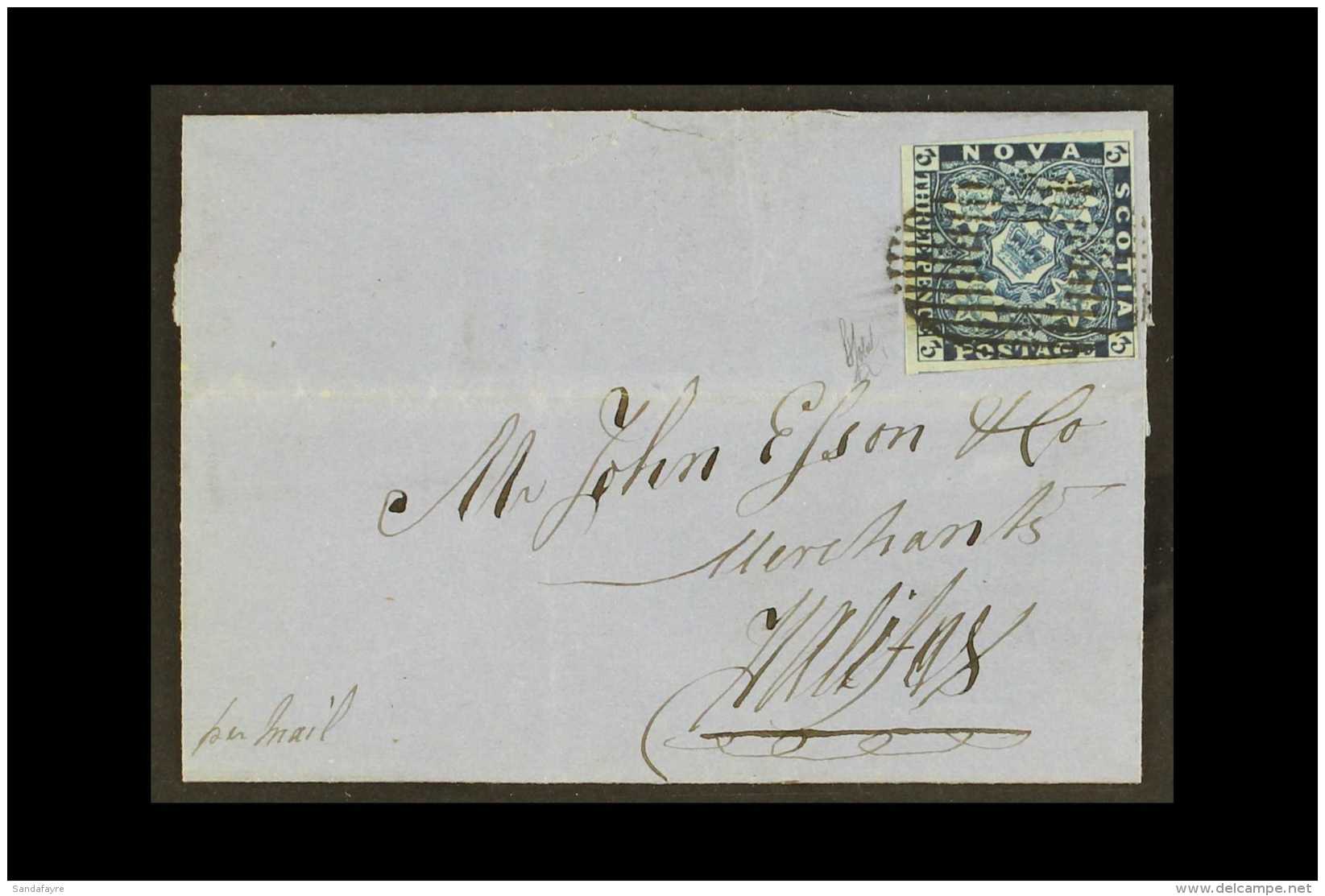 1851 3d Deep Blue (SG 2) Very Fine Example Tied To Small Letter Sheet By Oval Grid Cancellation, Sent From Windsor... - Altri & Non Classificati