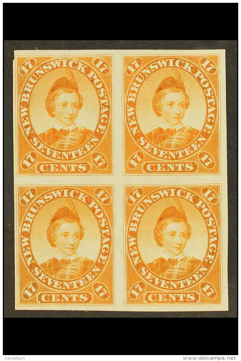 1860-63 17c Prince Of Wales IMPERF PROOF BLOCK OF FOUR In Orange (issued In Black) On India Paper. Spectacular... - Otros & Sin Clasificación