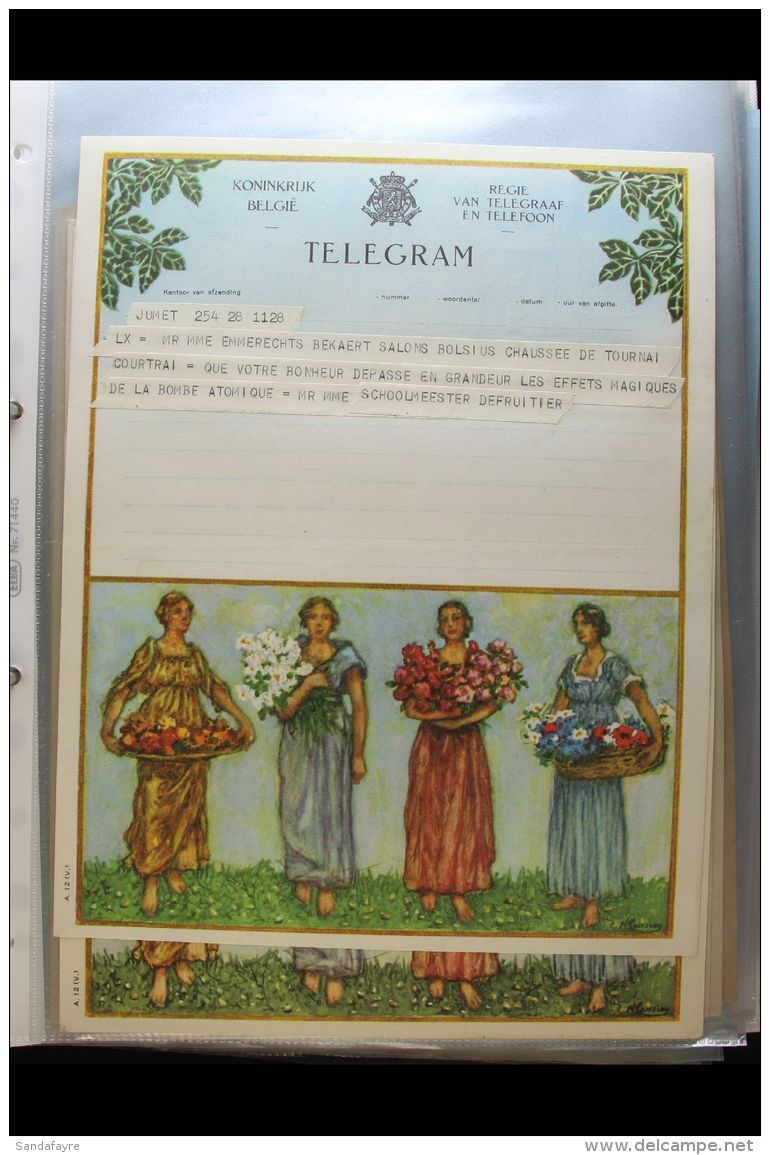 TELEGRAM COLLECTION 1930s-1960s. A Delightful Collection Of Coloured Lithograph Telegrams, Many Accompanied By... - Other & Unclassified