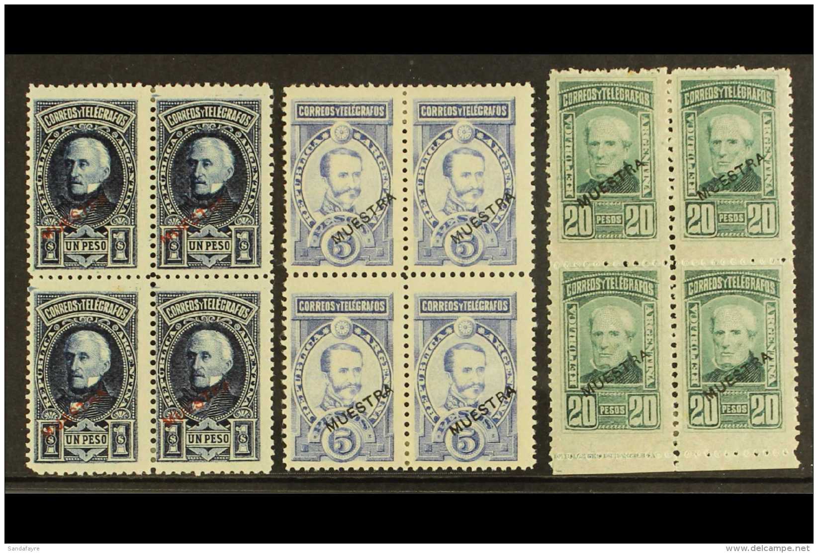 1890 1p Deep Blue, 5p Ultramarine And 20p Blue Green, As SG 139/41, In Superb Mint Blocks Of 4 Overprinted... - Altri & Non Classificati