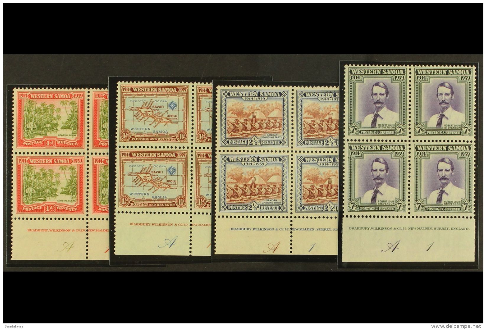 1939 25th Anniv. Set (SG 195/98) Imprint Blocks Of Four NHM. (16) For More Images, Please Visit... - Samoa