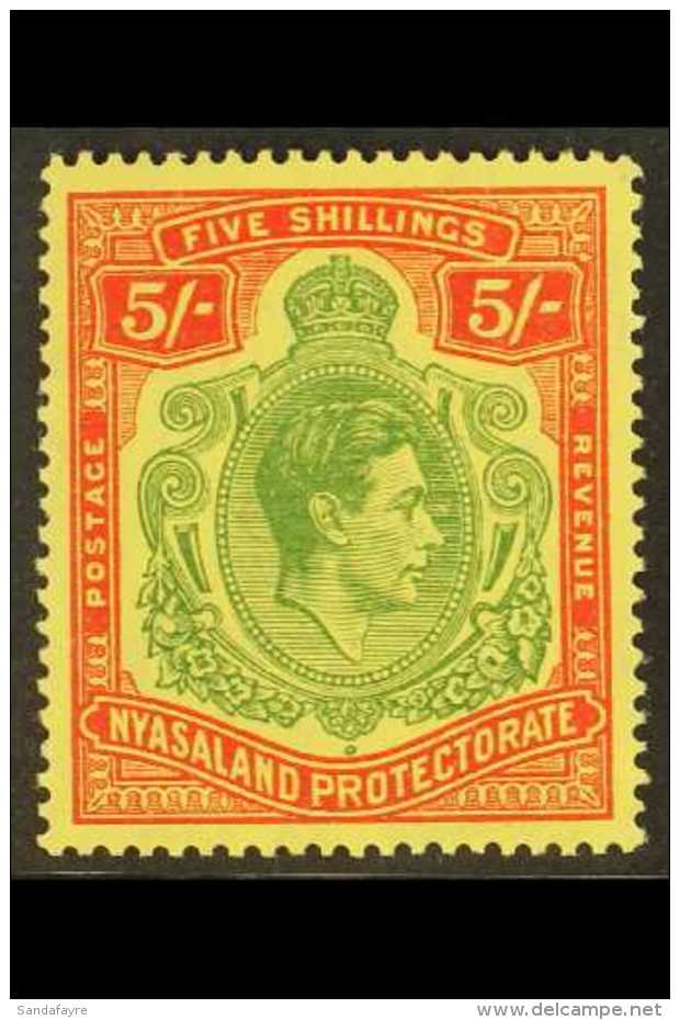 1938-44 5s Green &amp; Red / Pale Yellow, Ordinary Paper, SG 141a VFM For More Images, Please Visit... - Nyassaland (1907-1953)