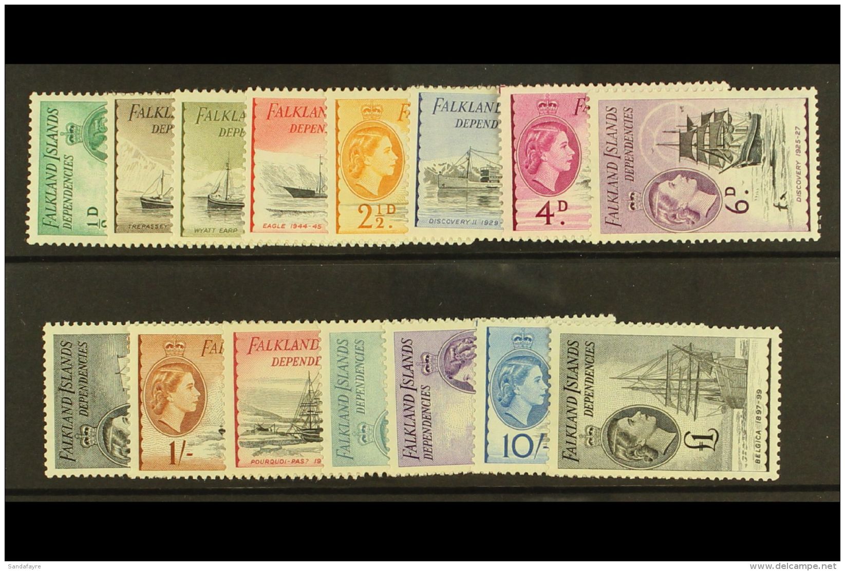 1954 QEII Set Complete, SG G26/40, Vf Mint. (15) For More Images, Please Visit... - Islas Malvinas