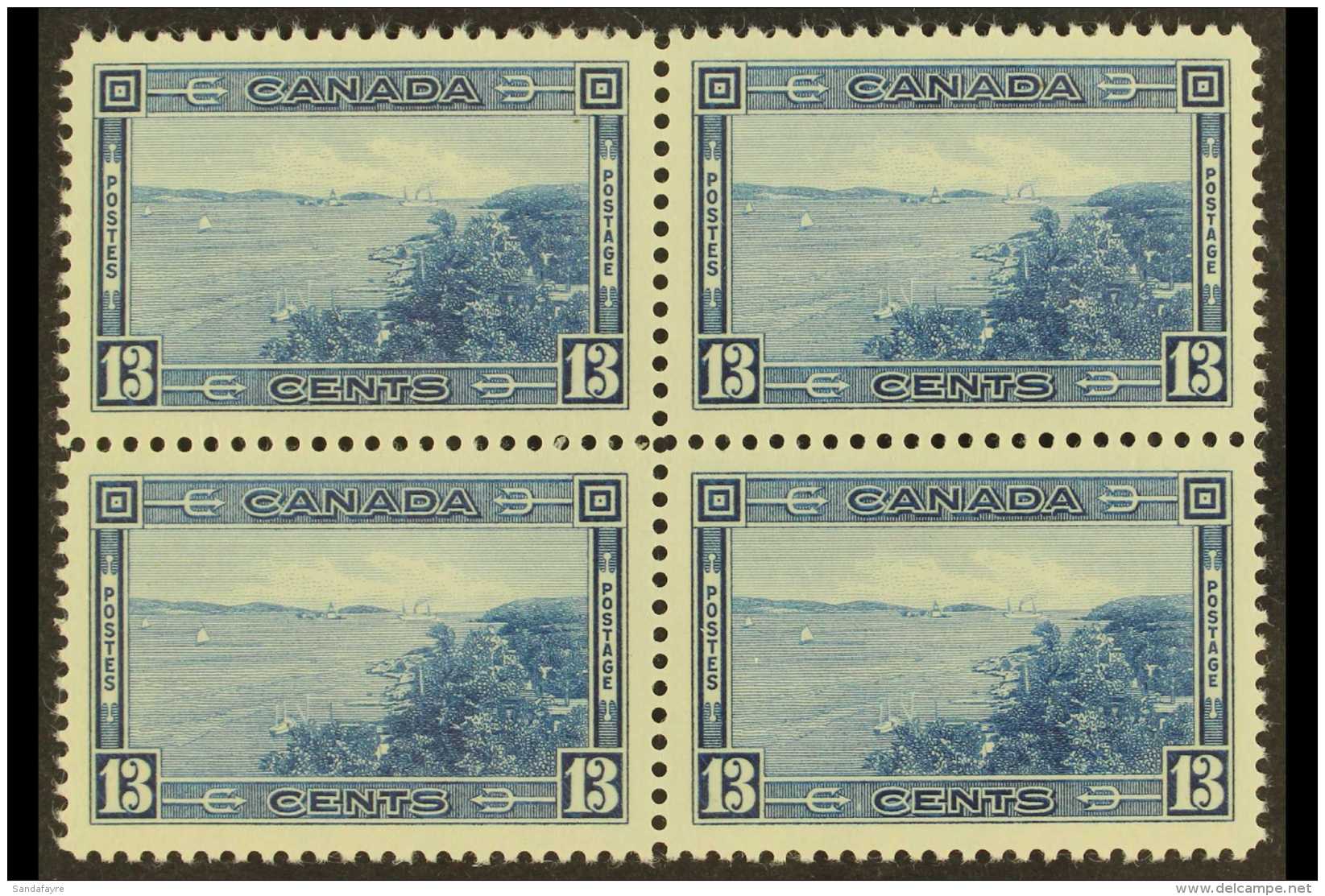 1937-8 13c Blue Halifax Harbour SG 364 NHM Block Of 4 For More Images, Please Visit... - Other & Unclassified