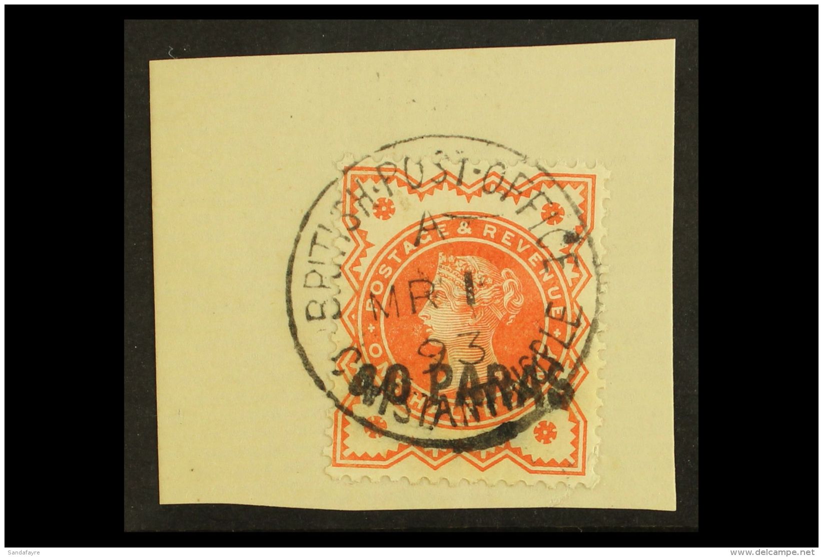 1893 40p On &frac12;d Vermilion, SG 7, Vf Used On Piece MR 1 93 Cds. For More Images, Please Visit... - British Levant