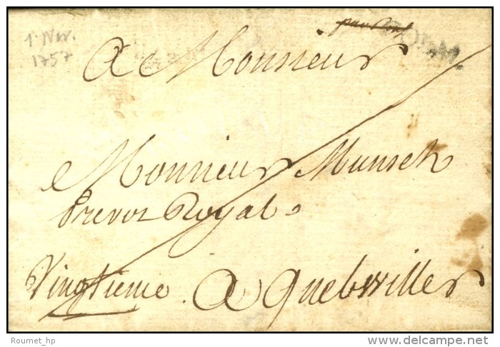 COLM. + Contreseing '' Vingtième '' Sur Lettre Avec Texte Daté De Colmar 1757. - TB. - Cartas Civiles En Franquicia