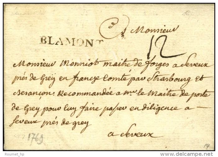 BLAMONT Sur Lettre Avec Texte Daté Le 1er Avril 1769. - TB / SUP. - 1701-1800: Precursores XVIII