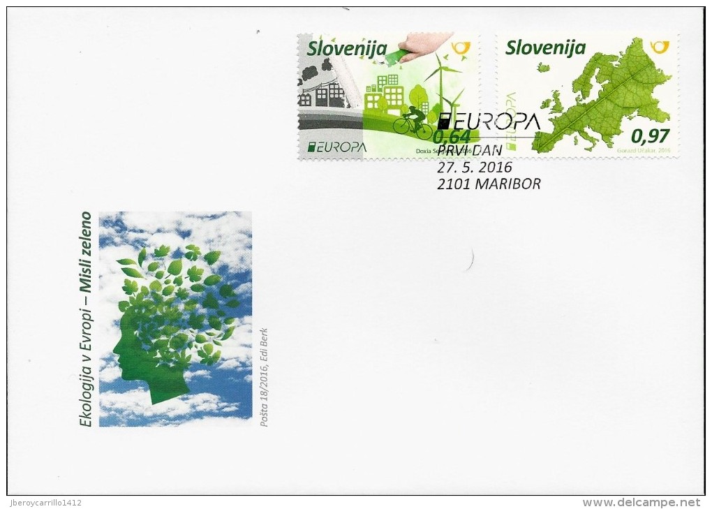 ESLOVENIA /SLOVENIA / SLOWENIEN - EUROPA 2016 -TEMA "ECOLOGIA -EL PENSAMIENTO VERDE -THINK GREEN".- FDC De La SERIE 2 V. - 2016