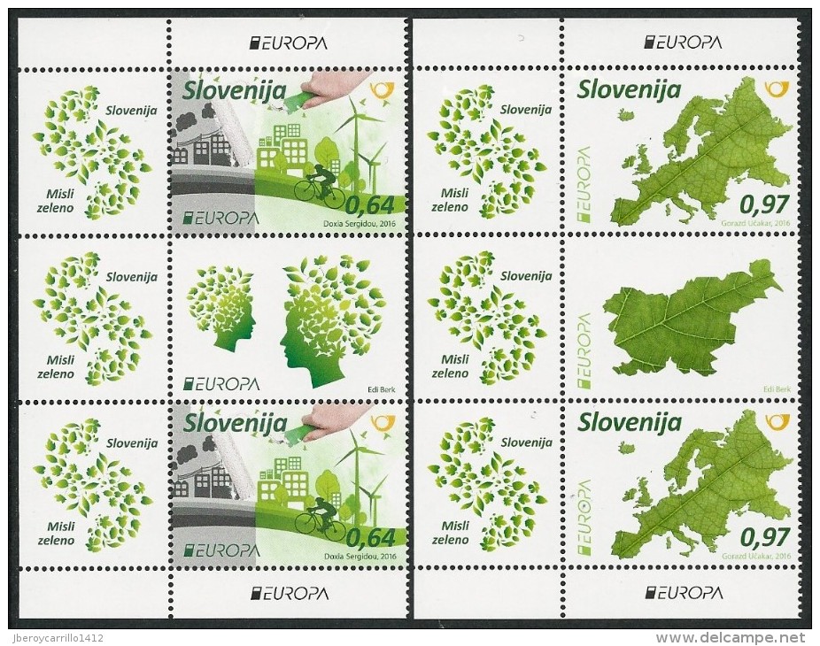 ESLOVENIA /SLOVENIA / SLOWENIEN - EUROPA 2016 -TEMA "ECOLOGIA -EL PENSAMIENTO VERDE -THINK GREEN".-2 SERIES/ GUTTER PAIR - 2016