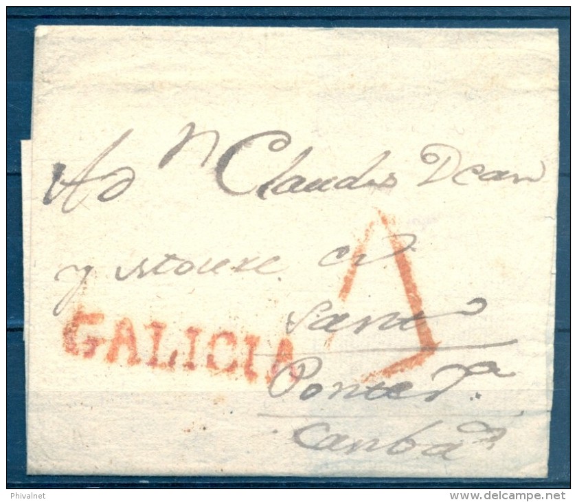 1778 - 85 , GALICIA , ENVUELTA CIRCULADA ENTRE CORUÑA Y CAMBADOS  , MARCA PREF. Nº 5 EN ROJO. RARA - ...-1850 Prefilatelia