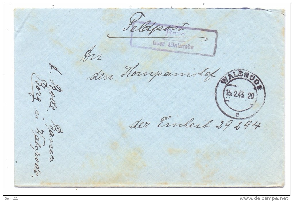 3036 BOMLITZ - BORG, Postgeschichte, Landpoststempel "Borg über Walsrode", 1943 Auf Feldpostbrief - Fallingbostel