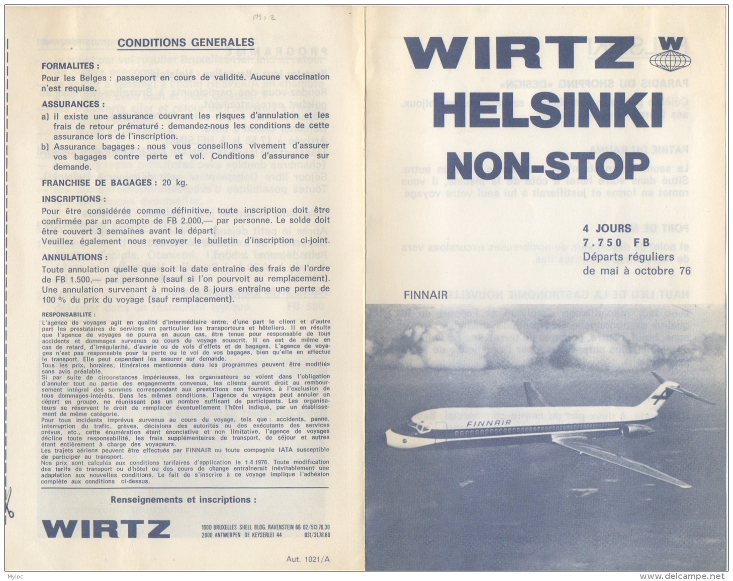 Publicité Wirtz/Finnair. Helsinki , Saison Octobre 1976. + Enveloppe Finnair. - Werbung