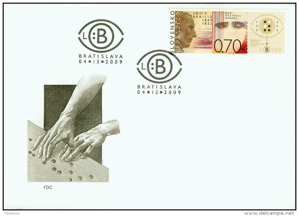 Slovakia 2009, FDC Cover Stamp Day Louis Braille Mi.# 627, Ref.bbzg - FDC