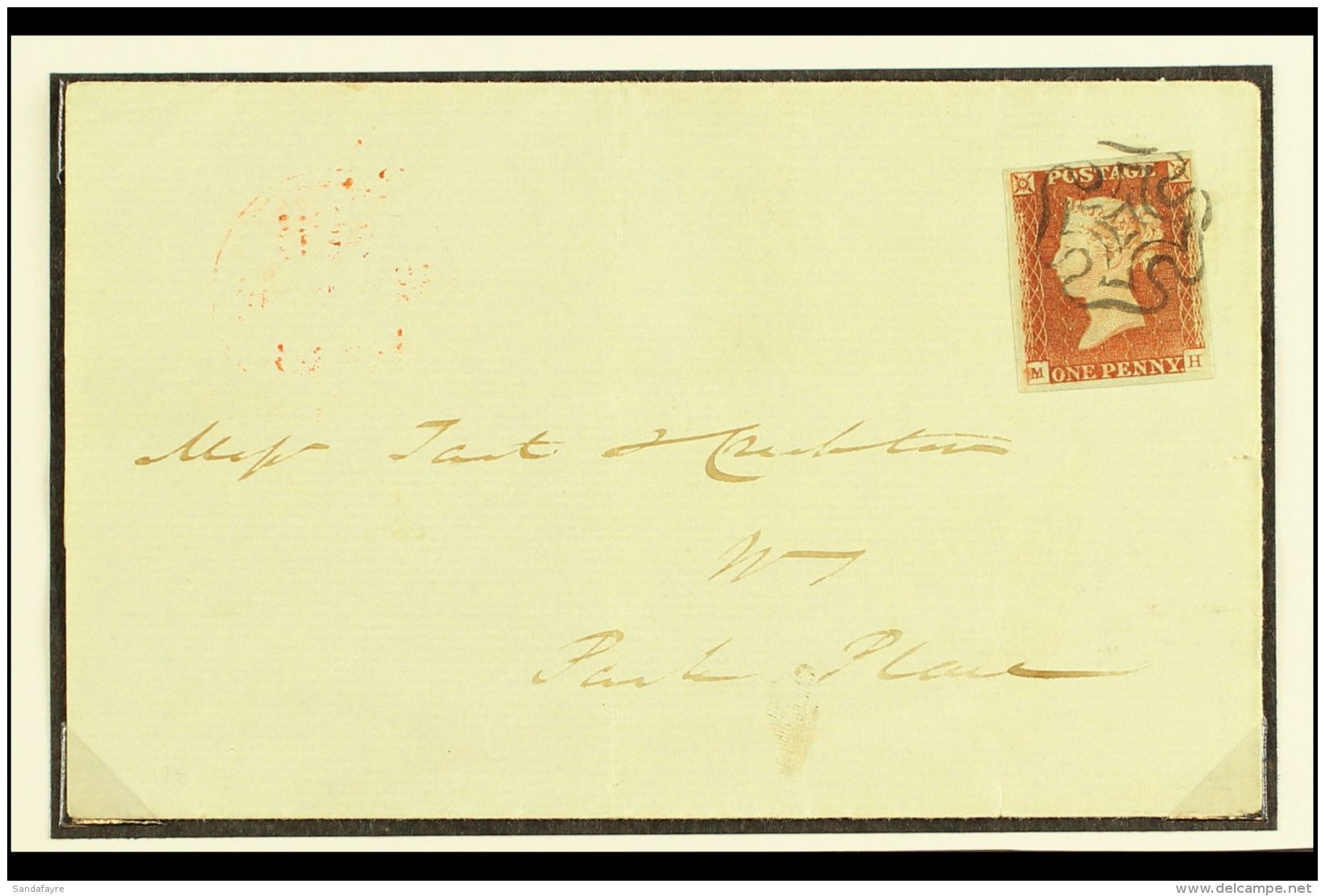 1843 (4 Aug) A Stunning FLS Sent Locally Bearing 1d Red- Brown 'MH' Plate 21 With 4 Margins Tied By Superb... - Altri & Non Classificati