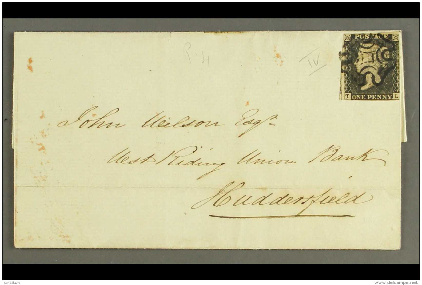 1840 1d Black 'TL' Plate 4, SG 2, With 3 Margins, Tied To 14 July 1841 Letter Sheet Sent From Wakefield To... - Unclassified