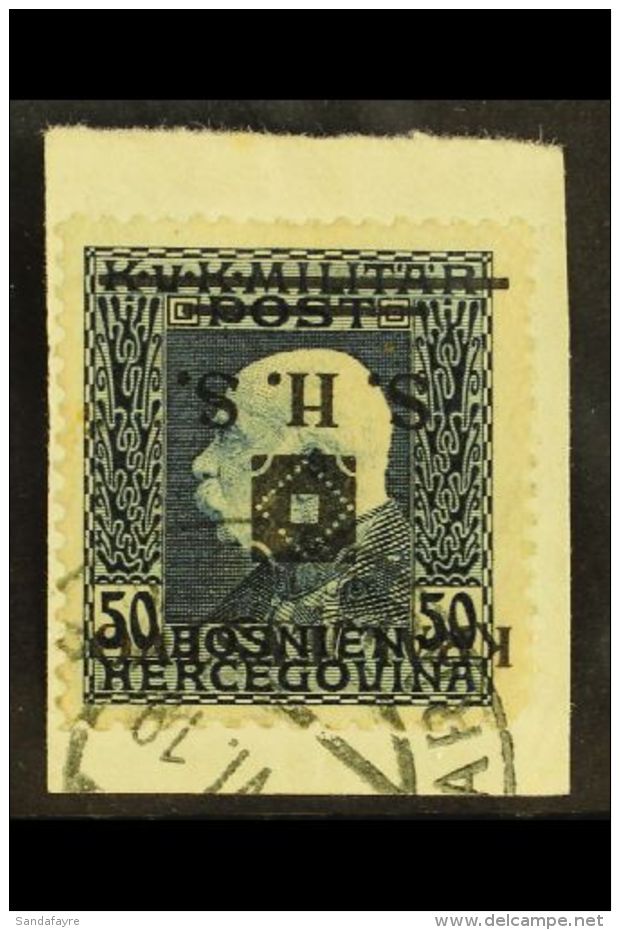 ISSUE FOR BOSNIA &amp; HERZEGOVINA 1919 50h Prussian Blue With "Kraljevstvo SHS" INVERTED OVERPRINT Variety (SG 37... - Altri & Non Classificati