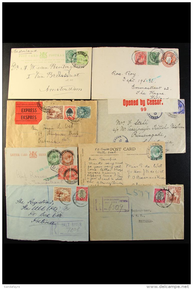 1914-61 COMMERCIAL COVERS AND CARDS ASSEMBLY Includes 1914 Ppc With ERMELO / TRANSVAAL Cds, 1918 Censored Cover To... - Unclassified