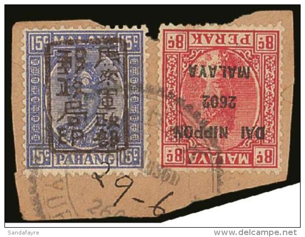 1942 GENERAL ISSUES 15c Ultrammarine With Black Ovpt, SG J183, Tied On Piece With Perak 8c Scarlet, SG J248 By... - Altri & Non Classificati