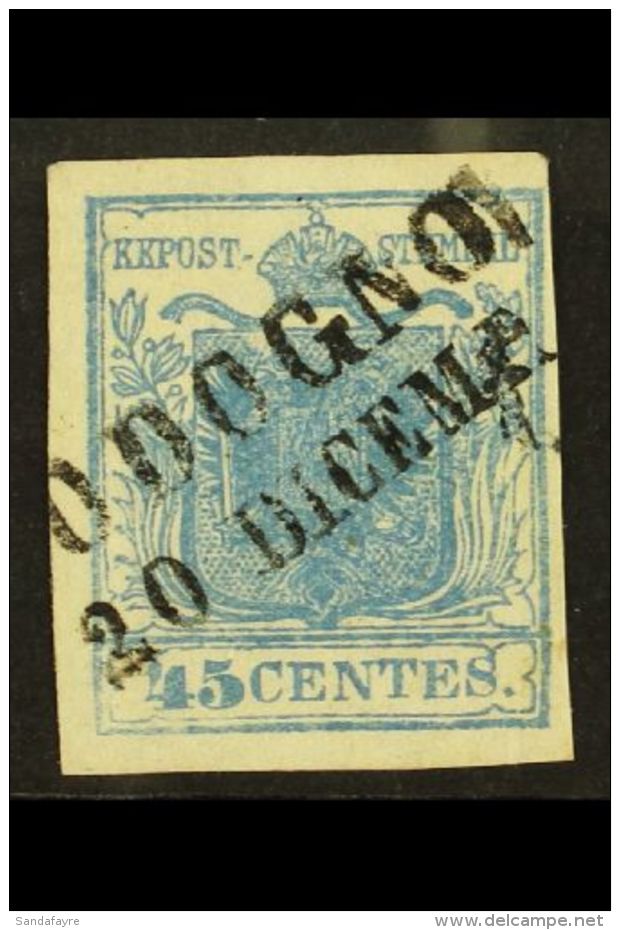 LOMBARDY VENETIA 1851 45c Blue Type I On Vertically Ribbed Paper, Sass 17, Superb Used With Almost Full Codogno 2... - Non Classificati